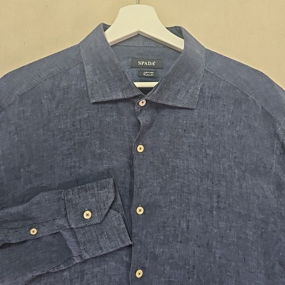 SPADA Other - SPADA Puro Lino Men's 17.5 44 Blue Button Up Long Sleeve Shirt 100% Linen Italy